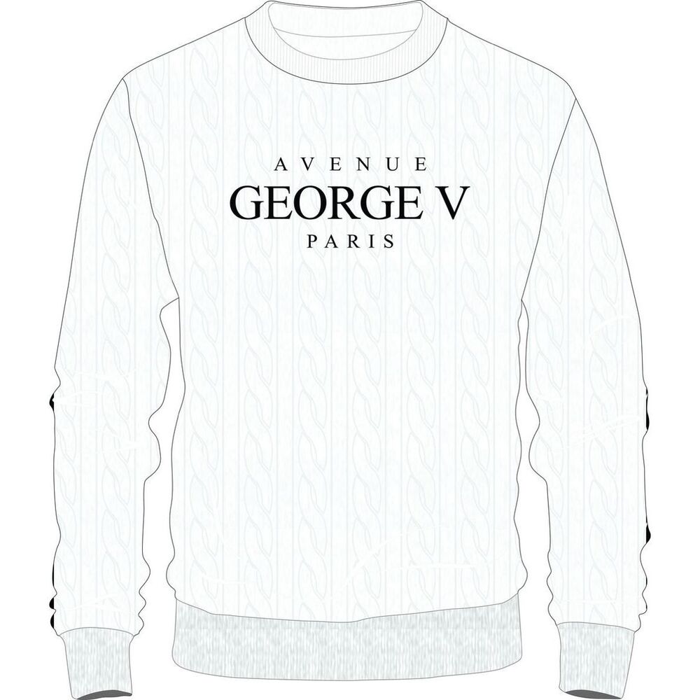 Avenue George V Paris White Fuzzy Cable Knit Men Sweater Sz 42 NWT